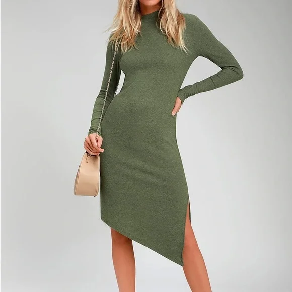 Lulus | Dresses | Lulus Olive Green Ribbed Longsleeve Midi Dress | Poshmark